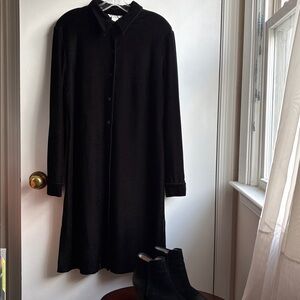 Vintage Velvet Shirt Dress Tunic Black Button Up size Medium Velour long sleeve